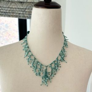 Green/Teal Collar-Style Beaded Statement Necklace